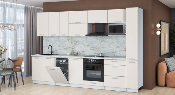 Изображение товара Кухонный гарнитур Интерлиния Мила Лайт 3.2-ПМ4 (персидский жемчуг/персидский жемчуг/серый каспий)