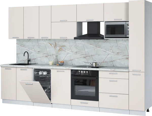 Изображение товара Кухонный гарнитур Интерлиния Мила Лайт 3.2-ПМ4 (персидский жемчуг/персидский жемчуг/серый каспий)