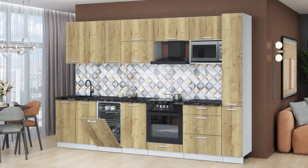 Изображение товара Кухонный гарнитур Интерлиния Мила Лайт 3.2-ПМ4  (дуб золотой/дуб золотой/кастилло темный)