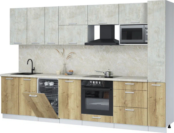 Изображение товара Кухонный гарнитур Интерлиния Мила Лайт 3.2-ПМ4  (бетон лайт/дуб золотой/опал светлый)