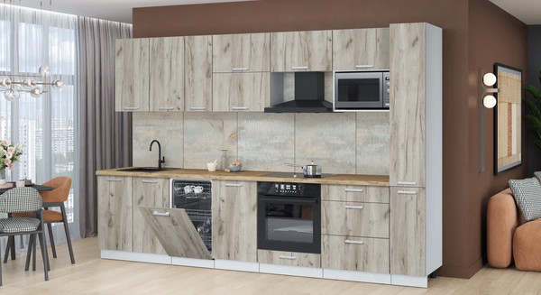 Изображение товара Кухонный гарнитур Интерлиния Мила Лайт 3.2-ПМ4  (дуб серый/дуб серый/дуб бунратти)