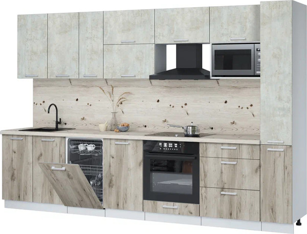 Изображение товара Кухонный гарнитур Интерлиния Мила Лайт 3.2-ПМ4 (бетон лайт/дуб серый/бискайская сосна)