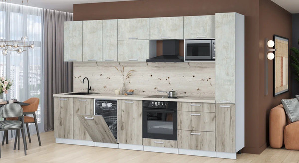 Изображение товара Кухонный гарнитур Интерлиния Мила Лайт 3.2-ПМ4 (бетон лайт/дуб серый/бискайская сосна)