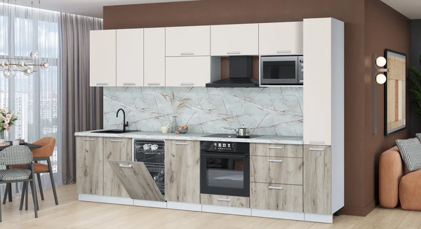 Изображение товара Кухонный гарнитур Интерлиния Мила Лайт 3.2-ПМ4  (персидский жемчуг/дуб серый/серый каспий)