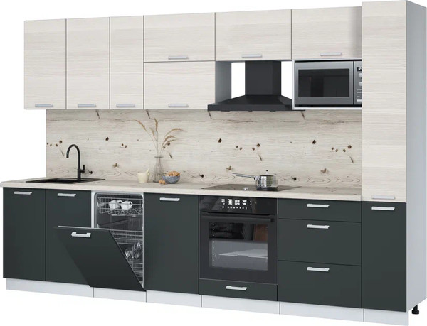 Изображение товара Кухонный гарнитур Интерлиния Мила Лайт 3.2-ПМ4  (вудлайн кремовый/антрацит/бискайская сосна)