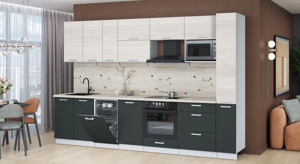 Изображение товара Кухонный гарнитур Интерлиния Мила Лайт 3.2-ПМ4  (вудлайн кремовый/антрацит/бискайская сосна)