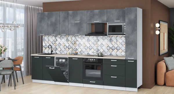 Изображение товара Кухонный гарнитур Интерлиния Мила Лайт 3.2-ПМ4  (бетон портленд/антрацит/травертин серый)