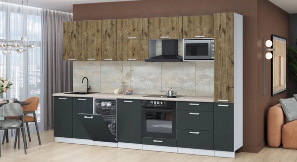 Изображение товара Кухонный гарнитур Интерлиния Мила Лайт 3.2-ПМ4  (дуб веллингтон/антрацит/травертин серый)