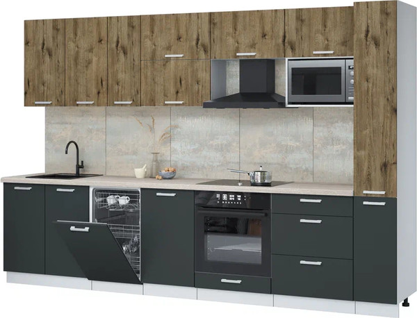 Изображение товара Кухонный гарнитур Интерлиния Мила Лайт 3.2-ПМ4  (дуб веллингтон/антрацит/травертин серый)