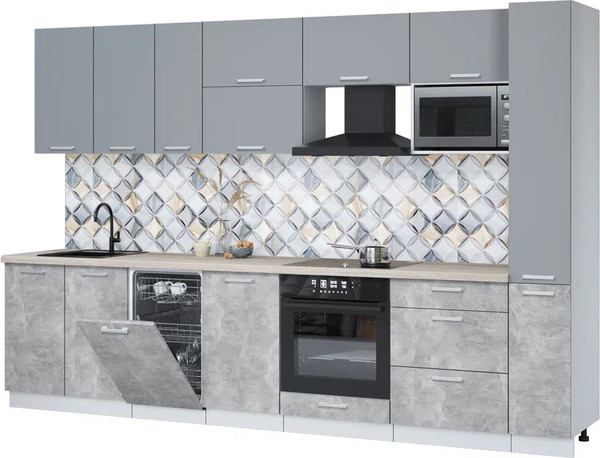 Изображение товара Кухонный гарнитур Интерлиния Мила Лайт 3.2-ПМ4  (серебро/бетон/травертин серый)