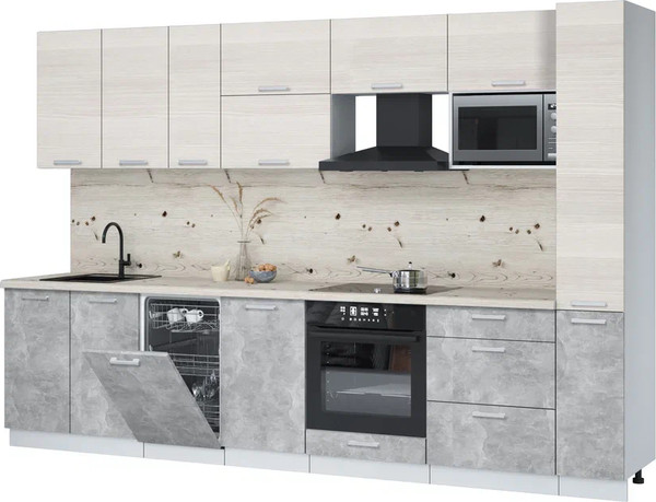 Изображение товара Кухонный гарнитур Интерлиния Мила Лайт 3.2-ПМ4 (вудлайн кремовый/бетон/бискайская сосна)