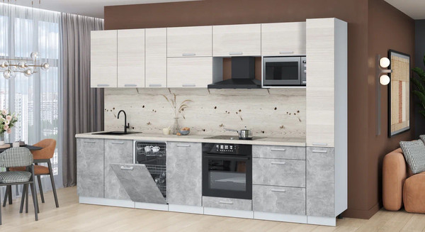 Изображение товара Кухонный гарнитур Интерлиния Мила Лайт 3.2-ПМ4 (вудлайн кремовый/бетон/бискайская сосна)