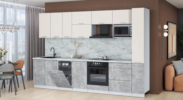 Изображение товара Кухонный гарнитур Интерлиния Мила Лайт 3.2-ПМ4  (персидский жемчуг/бетон/серый каспий)