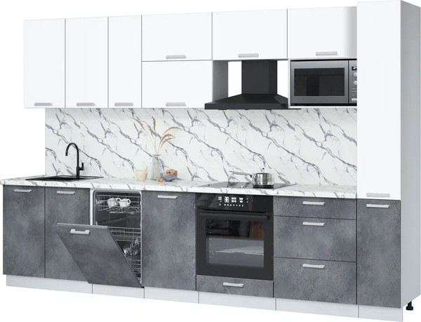 Изображение товара Кухонный гарнитур Интерлиния Мила Лайт 3.2-ПМ4  (белый платинум/бетон портленд/белый гранит)