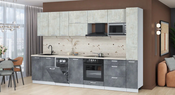 Изображение товара Кухонный гарнитур Интерлиния Мила Лайт 3.2-ПМ4  (бетон лайт/бетон портленд/бискайская сосна)