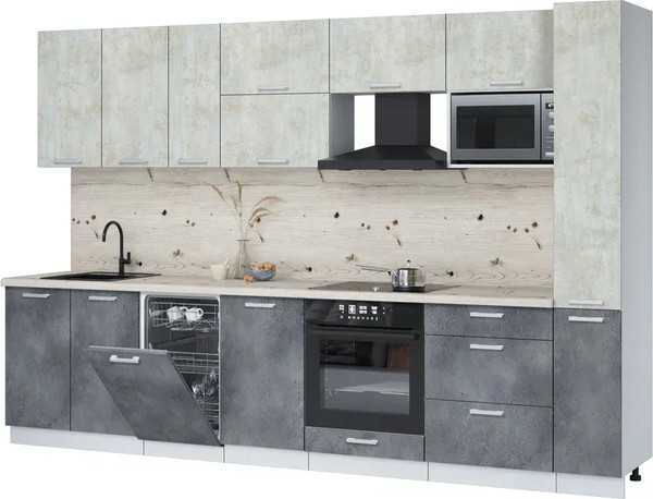 Изображение товара Кухонный гарнитур Интерлиния Мила Лайт 3.2-ПМ4  (бетон лайт/бетон портленд/бискайская сосна)