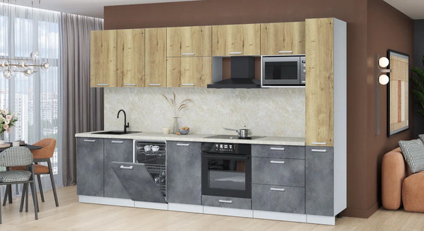 Изображение товара Кухонный гарнитур Интерлиния Мила Лайт 3.2-ПМ4  (дуб золотой/бетон портленд/опал светлый)