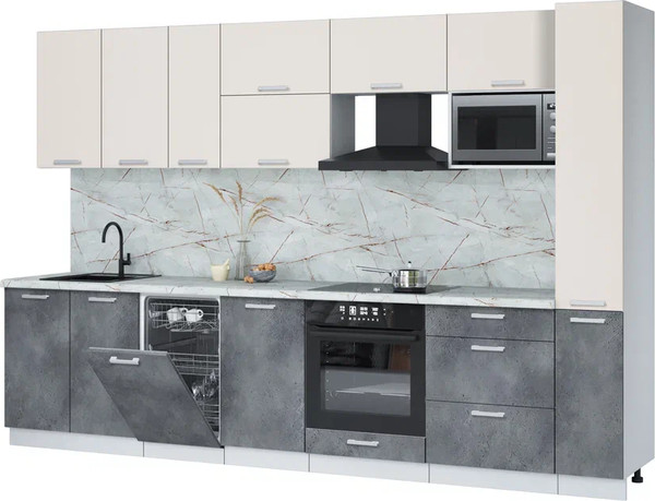 Изображение товара Кухонный гарнитур Интерлиния Мила Лайт 3.2-ПМ4  (персидский жемчуг/бетон портленд/серый каспий)