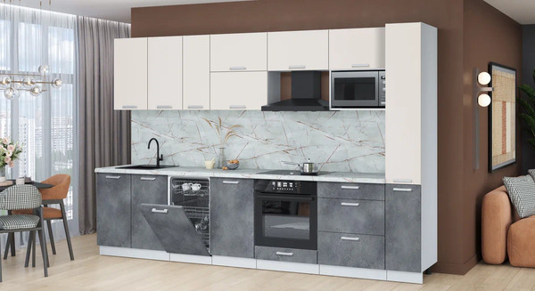 Изображение товара Кухонный гарнитур Интерлиния Мила Лайт 3.2-ПМ4  (персидский жемчуг/бетон портленд/серый каспий)