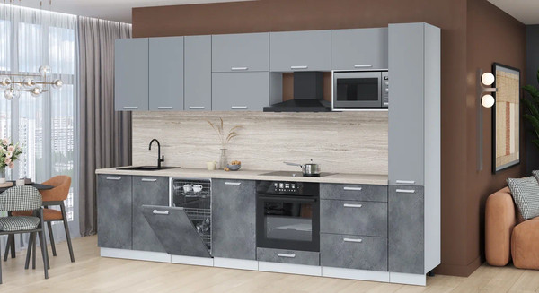 Изображение товара Кухонный гарнитур Интерлиния Мила Лайт 3.2-ПМ4 (серебро/бетон портленд/травертин серый)