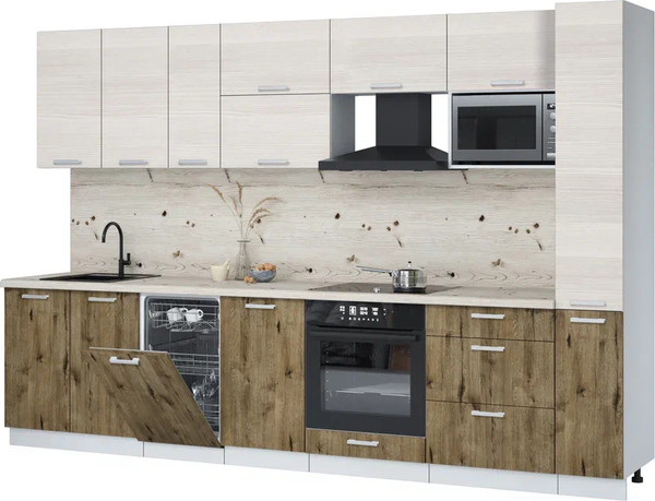 Изображение товара Кухонный гарнитур Интерлиния Мила Лайт 3.2-ПМ4  (вудлайн кремовый/дуб веллингтон/бискайская сосна)