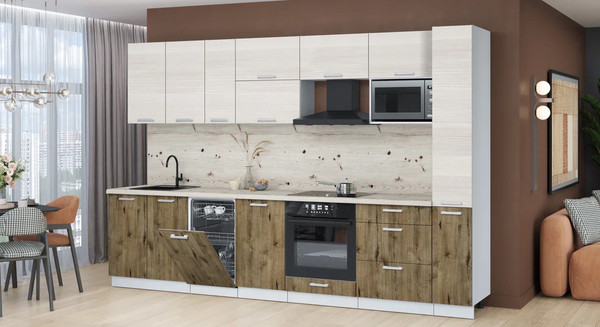 Изображение товара Кухонный гарнитур Интерлиния Мила Лайт 3.2-ПМ4  (вудлайн кремовый/дуб веллингтон/бискайская сосна)