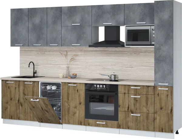 Изображение товара Кухонный гарнитур Интерлиния Мила Лайт 3.2-ПМ4  (бетон портленд/дуб веллингтон/травертин серый)