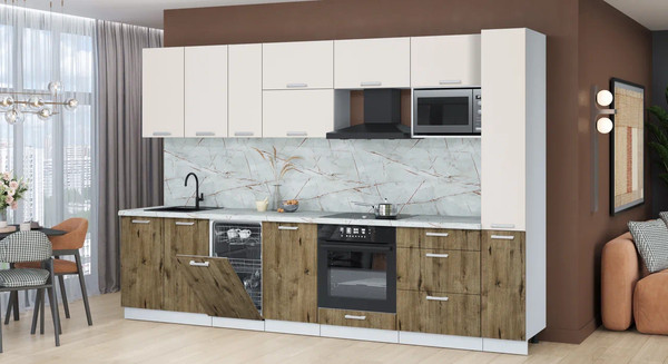 Изображение товара Кухонный гарнитур Интерлиния Мила Лайт 3.2-ПМ4 (персидский жемчуг/дуб веллингтон/серый каспий)