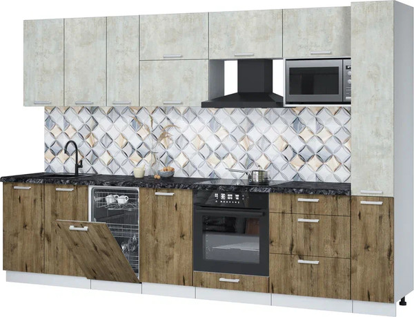 Изображение товара Кухонный гарнитур Интерлиния Мила Лайт 3.2-ПМ4  (бетон лайт/дуб веллингтон/кастилло темный)