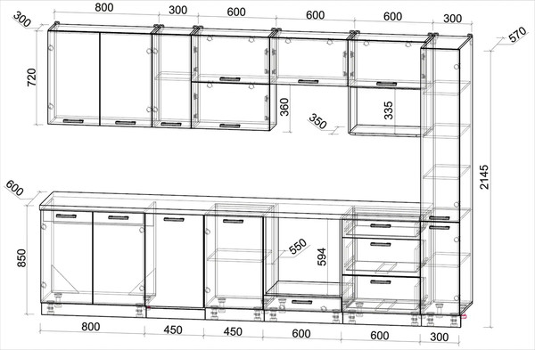 Изображение товара Кухонный гарнитур Интерлиния Мила Лайт 3.2-ПМ4  (бетон лайт/дуб золотой/опал светлый)
