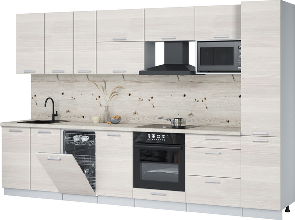 Изображение товара Кухонный гарнитур Интерлиния Мила Лайт 3.3-ПМ4 (вудлайн кремовый/вудлайн кремовый/бискайская сосна)