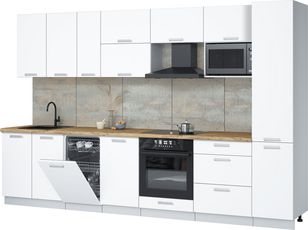 Изображение товара Кухонный гарнитур Интерлиния Мила Лайт 3.3-ПМ4  (белый платинум/белый платинум/дуб бунратти)