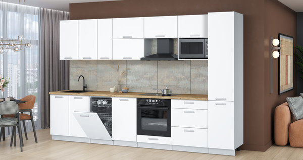 Изображение товара Кухонный гарнитур Интерлиния Мила Лайт 3.3-ПМ4  (белый платинум/белый платинум/дуб бунратти)