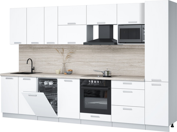 Изображение товара Кухонный гарнитур Интерлиния Мила Лайт 3.3-ПМ4 (белый платинум/белый платинум/травертин серый)