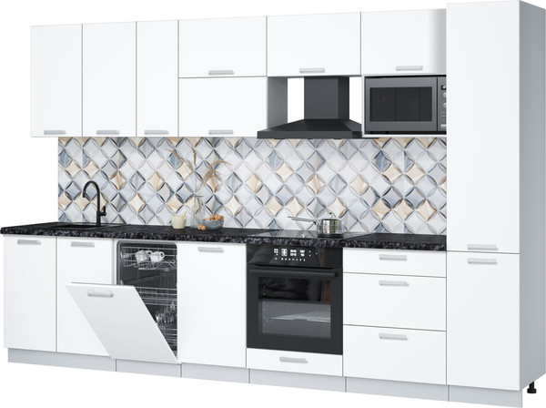 Изображение товара Кухонный гарнитур Интерлиния Мила Лайт 3.3-ПМ4  (белый платинум/белый платинум/кастилло темный)