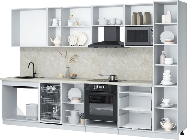 Изображение товара Кухонный гарнитур Интерлиния Мила Лайт 3.3-ПМ4  (бетон портленд/дуб веллингтон/травертин серый)