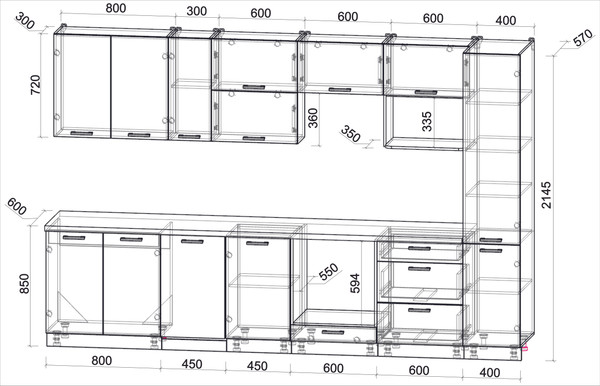 Изображение товара Кухонный гарнитур Интерлиния Мила Лайт 3.3-ПМ4  (бетон портленд/дуб веллингтон/травертин серый)