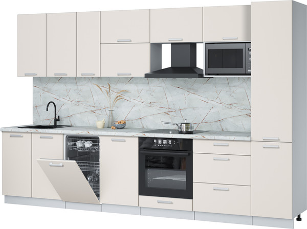 Изображение товара Кухонный гарнитур Интерлиния Мила Лайт 3.3-ПМ4  (персидский жемчуг/персидский жемчуг/серый каспий)