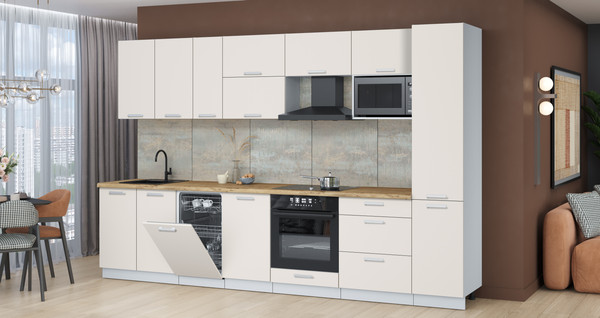 Изображение товара Кухонный гарнитур Интерлиния Мила Лайт 3.3-ПМ4  (персидский жемчуг/персидский жемчуг/дуб бунратти)