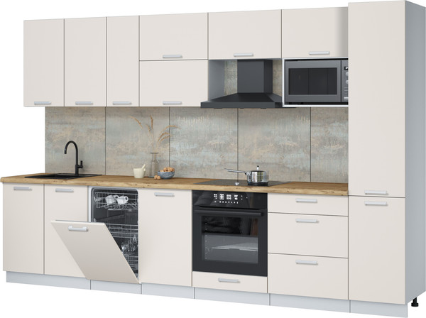 Изображение товара Кухонный гарнитур Интерлиния Мила Лайт 3.3-ПМ4  (персидский жемчуг/персидский жемчуг/дуб бунратти)