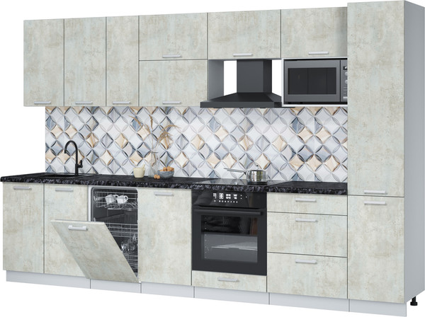 Изображение товара Кухонный гарнитур Интерлиния Мила Лайт 3.3-ПМ4 (бетон лайт/бетон лайт/кастилло темный)