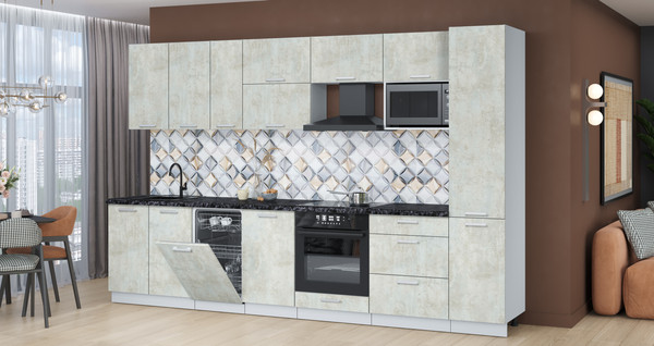 Изображение товара Кухонный гарнитур Интерлиния Мила Лайт 3.3-ПМ4 (бетон лайт/бетон лайт/кастилло темный)