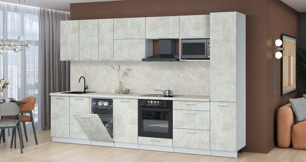 Изображение товара Кухонный гарнитур Интерлиния Мила Лайт 3.3-ПМ4  (бетон лайт/бетон лайт/опал светлый)