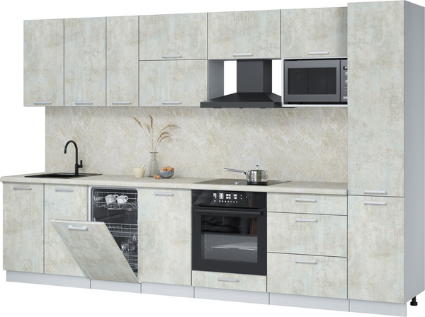 Изображение товара Кухонный гарнитур Интерлиния Мила Лайт 3.3-ПМ4  (бетон лайт/бетон лайт/опал светлый)