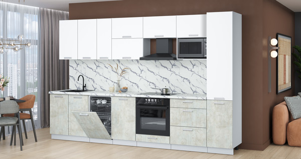 Изображение товара Кухонный гарнитур Интерлиния Мила Лайт 3.3-ПМ4 (белый платинум/бетон лайт/белый гранит)