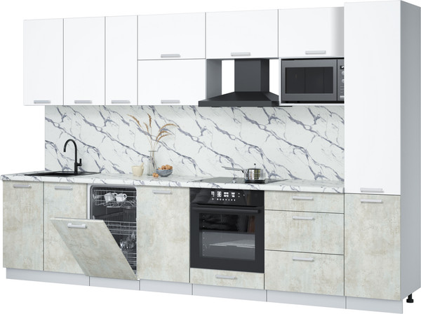 Изображение товара Кухонный гарнитур Интерлиния Мила Лайт 3.3-ПМ4 (белый платинум/бетон лайт/белый гранит)