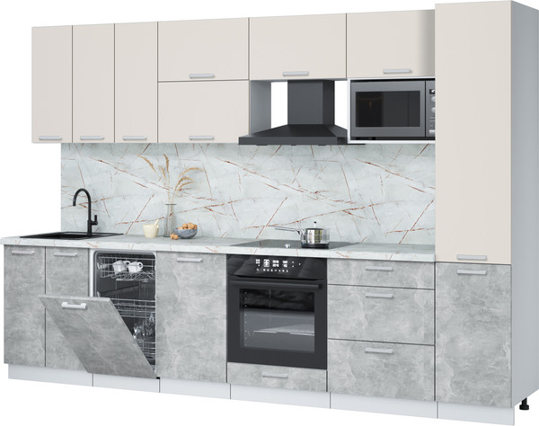 Изображение товара Кухонный гарнитур Интерлиния Мила Лайт 3.1-ПМ4  (персидский жемчуг/бетон/серый каспий)