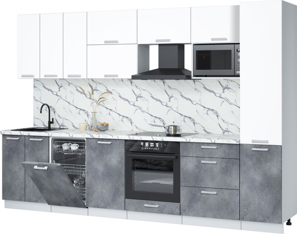 Изображение товара Кухонный гарнитур Интерлиния Мила Лайт 3.1-ПМ4  (белый платинум/бетон портленд/белый гранит)