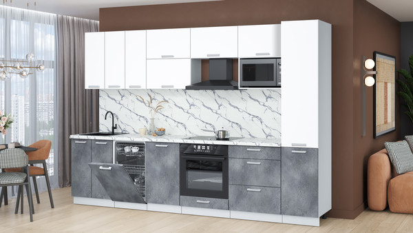 Изображение товара Кухонный гарнитур Интерлиния Мила Лайт 3.1-ПМ4  (белый платинум/бетон портленд/белый гранит)