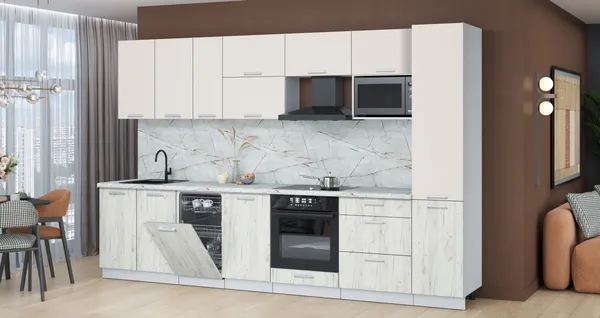 Изображение товара Кухонный гарнитур Interline Мила Лайт 3.3-ПМ4  (персидский жемчуг/дуб белый/серый каспий)
